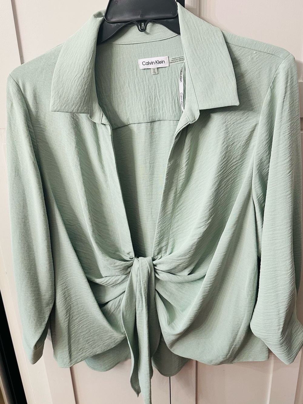 Calvin Klein Light Sage Tie-Front Blouse